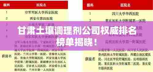 甘肃土壤调理剂公司权威排名榜单揭晓！
