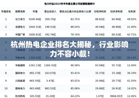 杭州热电企业排名大揭秘,行业影响力不容小觑!