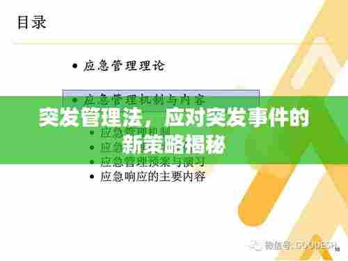 突发管理法，应对突发事件的新策略揭秘